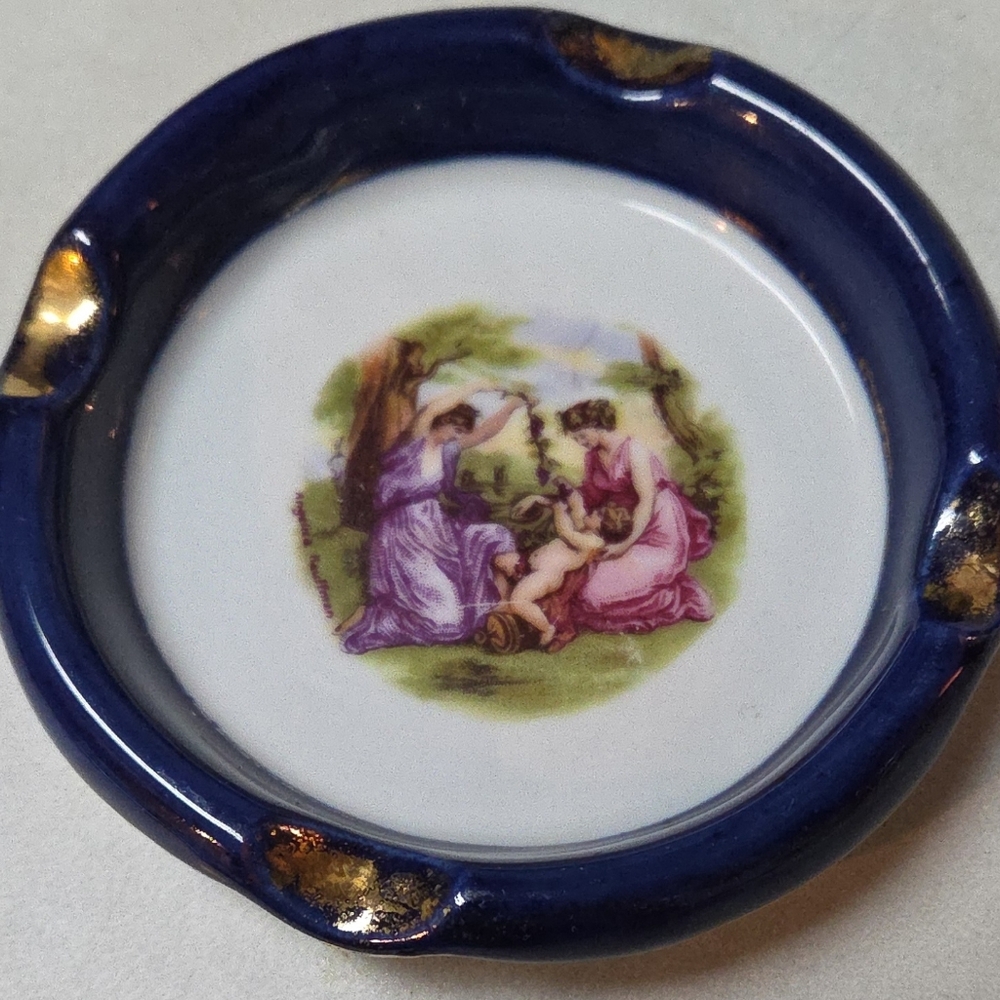 Limoges France Porcelain ASHTRAY Cobalt blue Gold Trim